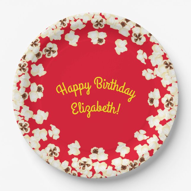 Popcorn Birthday Party Movie Theater Pappteller (Vorderseite)