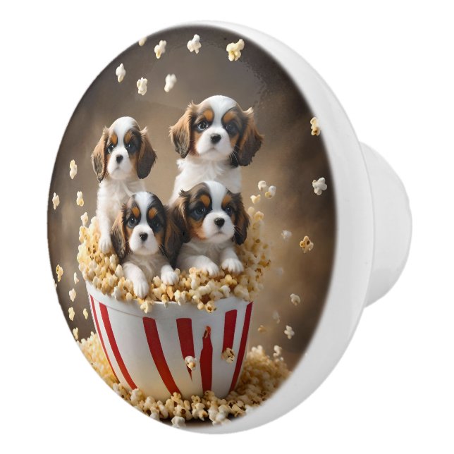 Popcorn Cavalier Spaniel Welpen, Keramikknauf (Rechts)