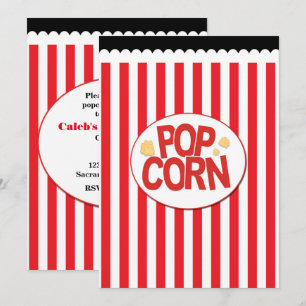 Popcorn-Einladungen zur Filmparty mit roten und we Einladung
