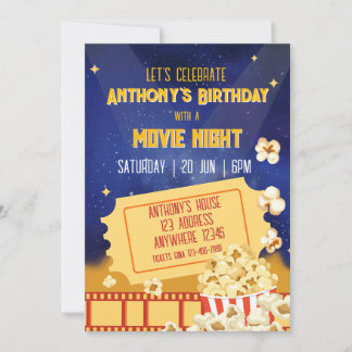 Popcorn & Film Nacht Geburtstag Einladung