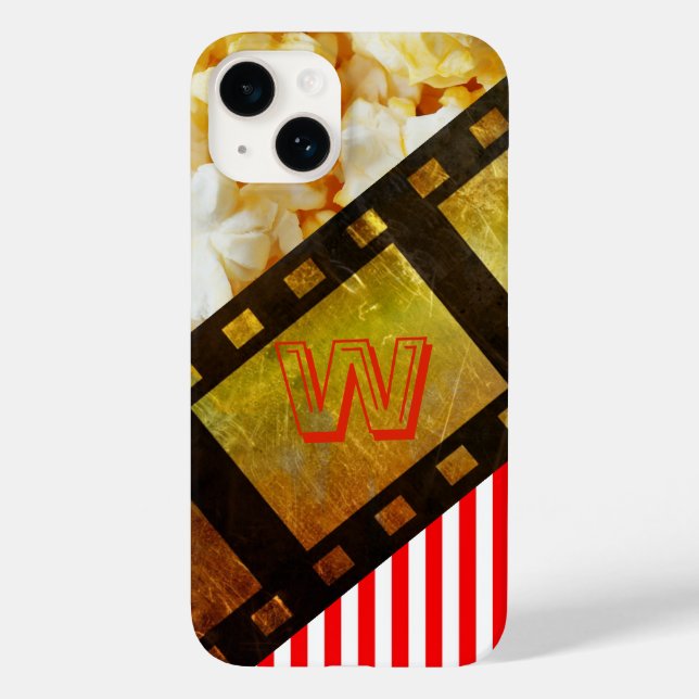 Popcorn Filmrolle Gold schwarz reduziert gestreift Case-Mate iPhone 14 Hülle (Rückseite)