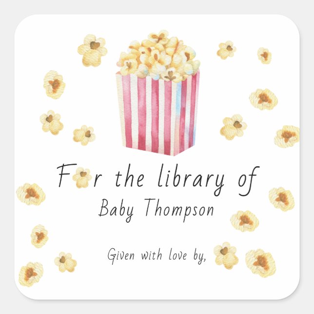Popcorn für die Bibliothek Quadratischer Aufkleber (Vorderseite)