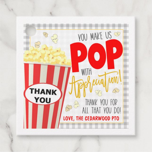 Popcorn-Geschenkmarke Geschenkanhänger (Vorderseite)