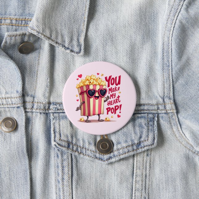 Popcorn-Herz-Pop-Valentins-Design Button (Beispiel)