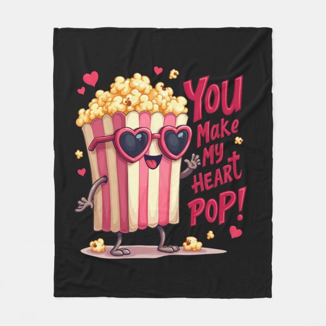 Popcorn-Herz-Pop-Valentins-Design Fleecedecke (Vorderseite)