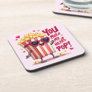 Popcorn-Herz-Pop-Valentins-Design Getränkeuntersetzer