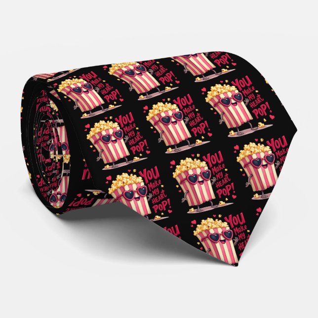 Popcorn-Herz-Pop-Valentins-Design Krawatte (Gerollt)