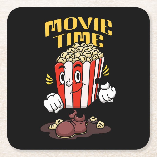 Popcorn-Maskottchen-Cartoon Rechteckiger Pappuntersetzer (Vorderseite)