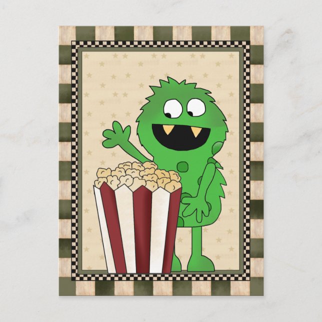 Popcorn-Monster fügen Sie Wörter Postkarte hinzu (Vorderseite)