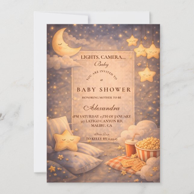 Popcorn Movie Magic Baby Shower Einladung (Vorderseite)