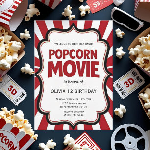 Popcorn Movie Night Birthday   Red Theater Party Einladung