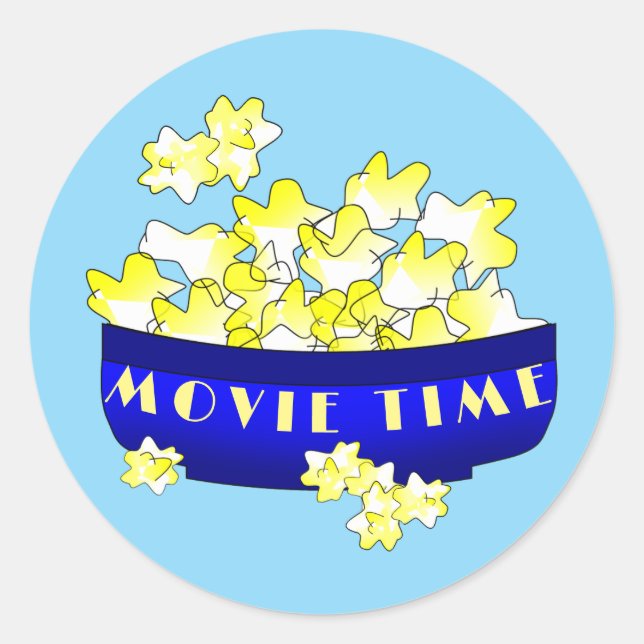 Popcorn Movie Time Runder Aufkleber (Vorderseite)