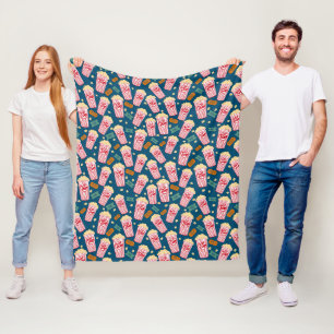 Popcorn Pattern Movie Night Theater Fun Navy Marin Fleecedecke