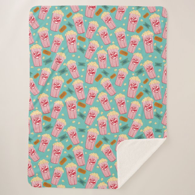 Popcorn Pattern Movie Night Theater Spaß Aquamarin Sherpadecke (Vorderseite)