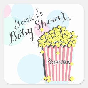 Popcorn Pink Baby Dusche Quadratischer Aufkleber