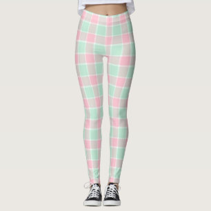 Popcorn Pink / Mint Plaid Leggings pour femmes