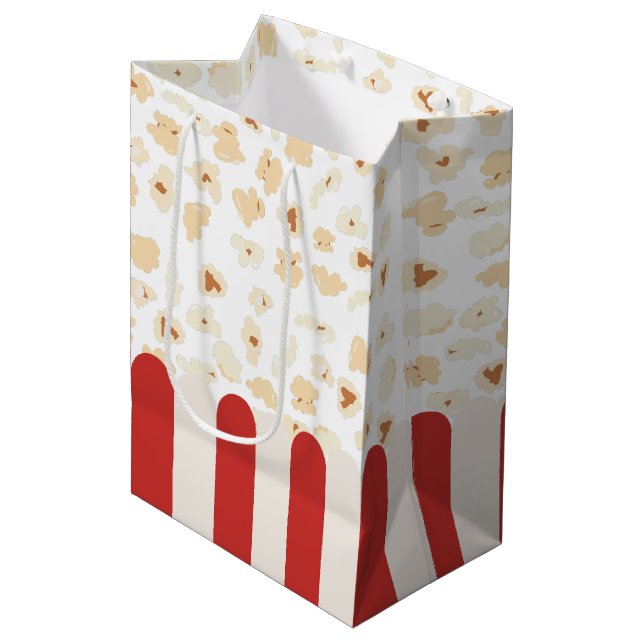 Popcorn Retro Movie Cinema Mittlere Geschenktüte (Vorderseite Schrägansicht)
