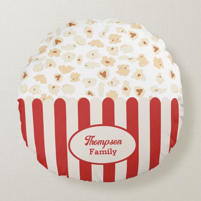 Popcorn Retro Movie Cinema Monogram Rundes Kissen (Vorderseite)