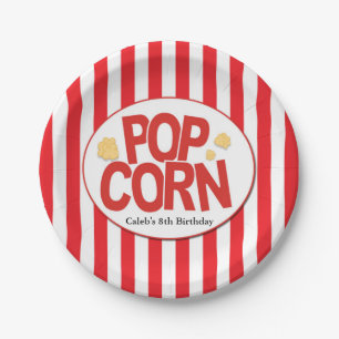 Popcorn Rot-Weiß-Gestreifte Film-Party Pappteller
