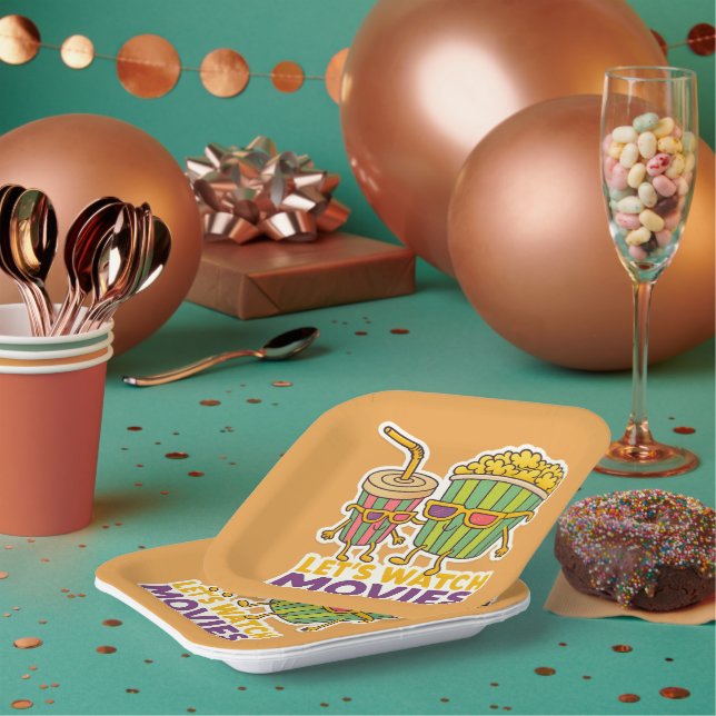 Popcorn & Soda Duo – Kinoabend Stimmung Pappteller (Multi)