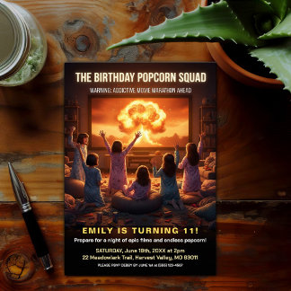 Popcorn Squad Movie Night Birthday Party Einladung