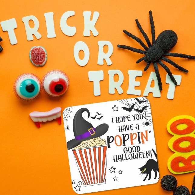 Popcorn-Trick oder -Behandlung Quadratischer Aufkleber (Von Creator hochgeladen)