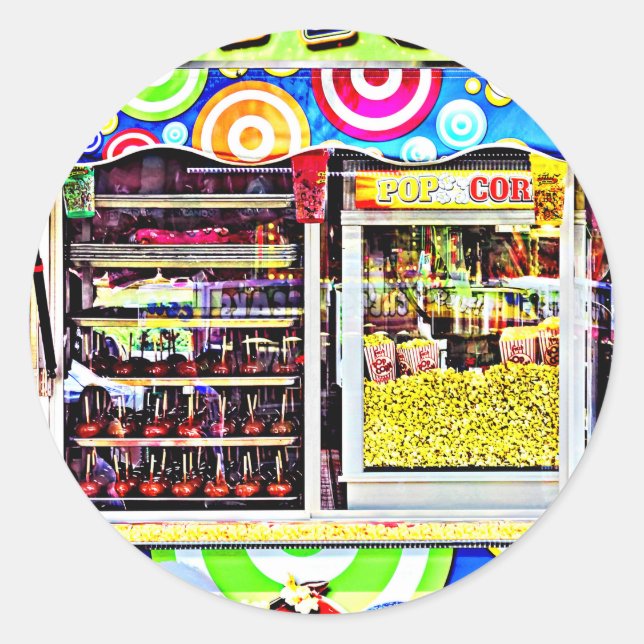 Popcorn und Candy Apples Runder Aufkleber (Vorderseite)