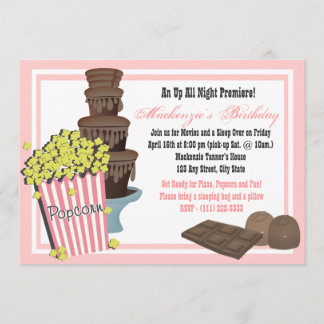 Popcorn und Chocolate Movie Sleepover Einladung