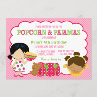 Popcorn und Pajamas Sleepover Party Einladung