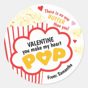 Popcorn Valentine's Day Stickers for Kids