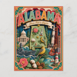 PopCut Staaten Alabama Farbige 3D-Papierkunst Postkarte