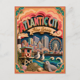 PopCut Staaten Atlantic City New Jersey Papierkuns Postkarte