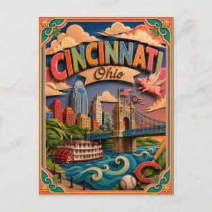 PopCut Staaten Cincinnati Ohio Papierkunst Postkarte