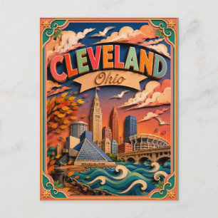 PopCut Staaten Cleveland Ohio Papierkunst Postkarte