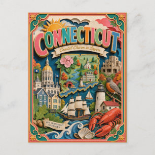 PopCut Staaten Connecticut Farbige 3D-Papierkunst Postkarte