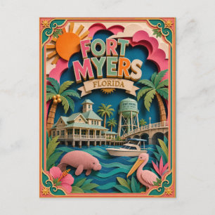 PopCut Staaten Fort Myers Florida Papierkunst Postkarte