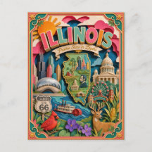 PopCut Staaten Illinois Farbige 3D-Papierkunst