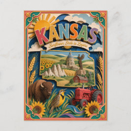 PopCut Staaten Kansas Farbige 3D-Papierkunst Postkarte