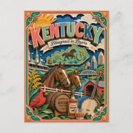 PopCut Staaten Kentucky Farbige 3D-Papierkunst Postkarte