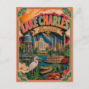 PopCut-Staaten Lake Charles Louisiana Papierkunst Postkarte