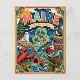 PopCut Staaten Maine Farbige 3D-Papierkunst Postkarte