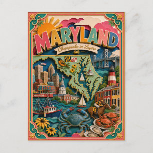 PopCut Staaten Maryland Farbige 3D-Papierkunst Postkarte