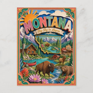 PopCut Staaten Montana Farbige 3D-Papierkunst Postkarte