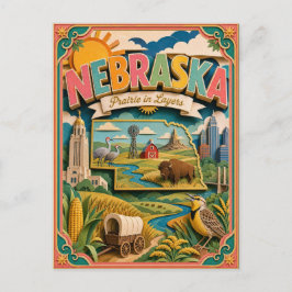 PopCut Staaten Nebraska Farbige 3D-Papierkunst Postkarte