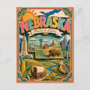 PopCut Staaten Nebraska Farbige 3D-Papierkunst Postkarte