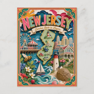 PopCut Staaten New Jersey Farbige 3D-Papierkunst Postkarte