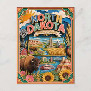 PopCut Staaten North Dakota Farbige 3D-Papierkunst Postkarte