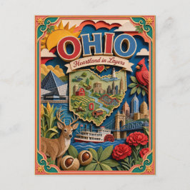 PopCut Staaten Ohio Farbige 3D-Papierkunst Postkarte