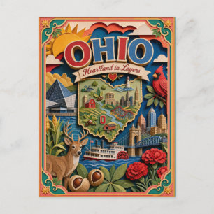 PopCut Staaten Ohio Farbige 3D-Papierkunst Postkarte