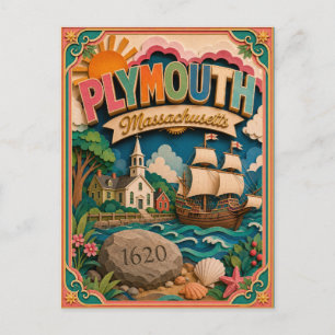 PopCut Staaten Plymouth Massachusetts Papierkunst  Postkarte